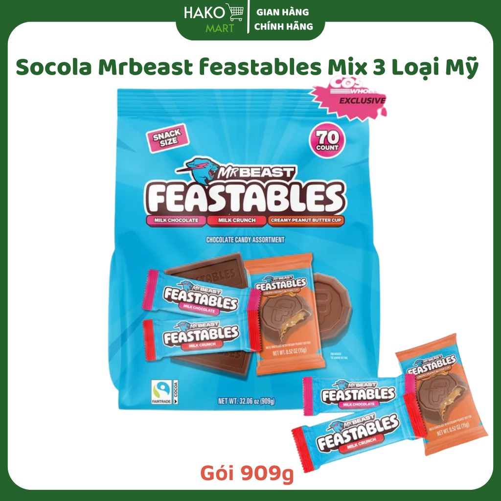 [CÓ TÁCH LẺ] Socola Mrbeast Feastables Mix 3 Loại Mỹ