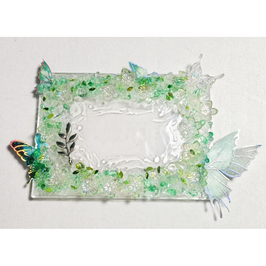 Toploader, minishell decor hoa lá xanh đựng ảnh thẻ, ảnh idol