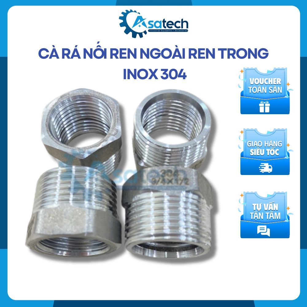 Cà rà nối ren ngoài ren trong Inox 304 DN15-DN80, Lơ nối ren, Đầu nối ren ngoài ren trong Inox 304