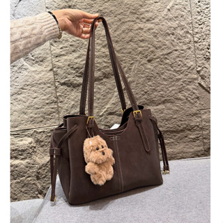 Túi Xách Nữ Tote Vintage Size 30 Da Lộn Đeo Vai Thanh Lịch Dung Tích Lớn Kèm Charm Gấu Xinh - HT563