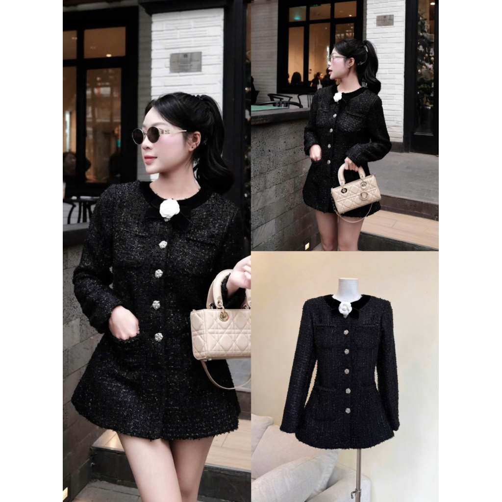 EMPINK Studio /  ÁO VÁY DẠ TWEED KHUY ĐÁ ĐÍNH NƠ HOA TRÀ