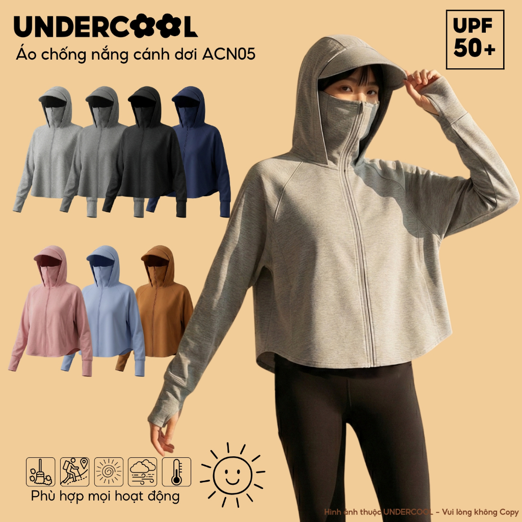 Áo Chống Nắng Cánh Dơi Nữ UNDERCOOL Vành Mũ To Dáng Croptop Chất Umì Nỉ Cao Cấp Co Giãn ACN05