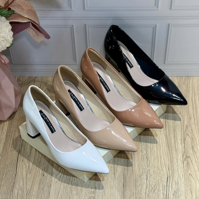 Giày Bít Mũi Nhọn Đế Vuông 7P Da Bóng - Giày Công Sở Thanh Lịch Cực Êm Hàng Cao Cấp HT121