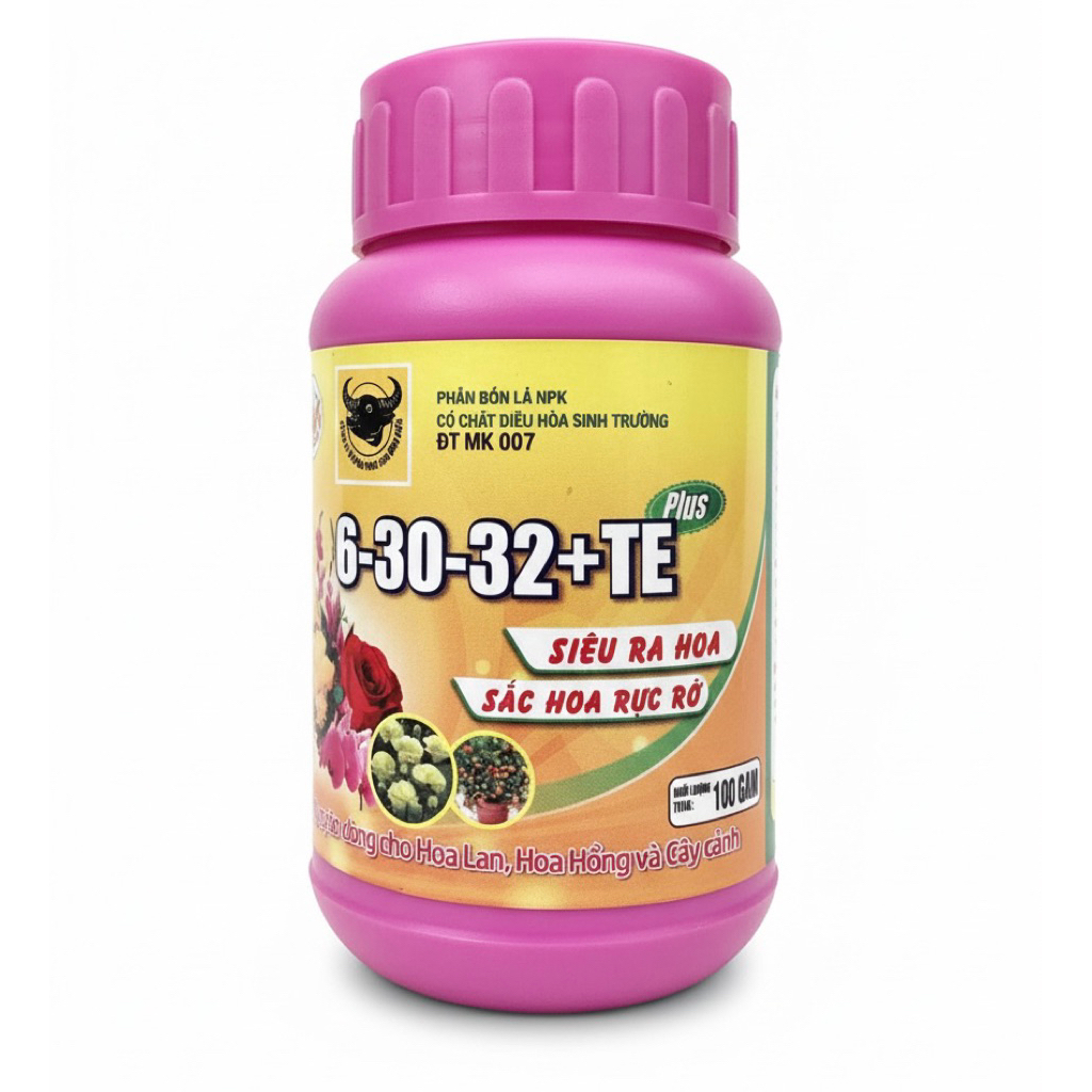 Phân Bón Lá NPK Đầu Trâu 6-30-32-TE Plus Dưỡng Nụ Hoa Đậm Màu,Hũ 100gam