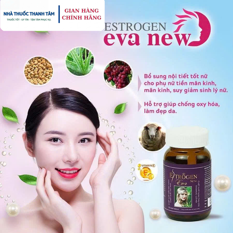 Viên Uống Estrogen Eva New Hỗ Trợ Bổ Sung Dưỡng Chất Cho Nữ Chiết Xuất Mầm Đậu Nành Vitamin E Hộp 30
