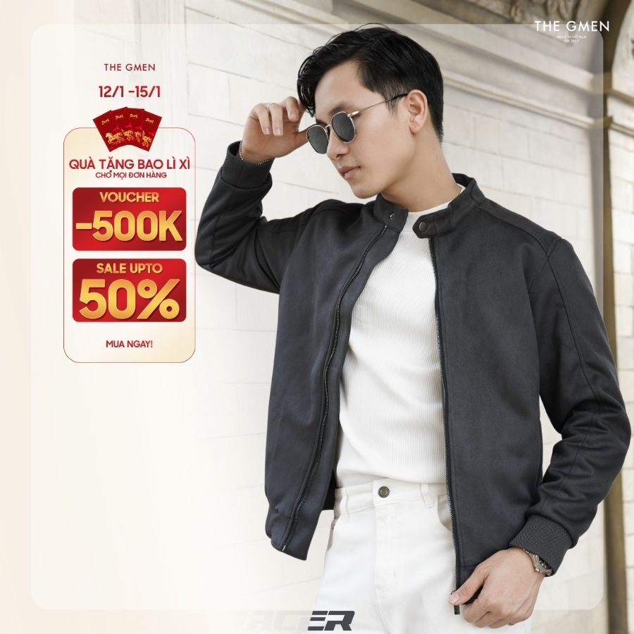 Áo khoác da lộn cổ trụ Biker F24 Racer Jacket form dáng cổ điển - THE GMEN ELEGANT EST 2017