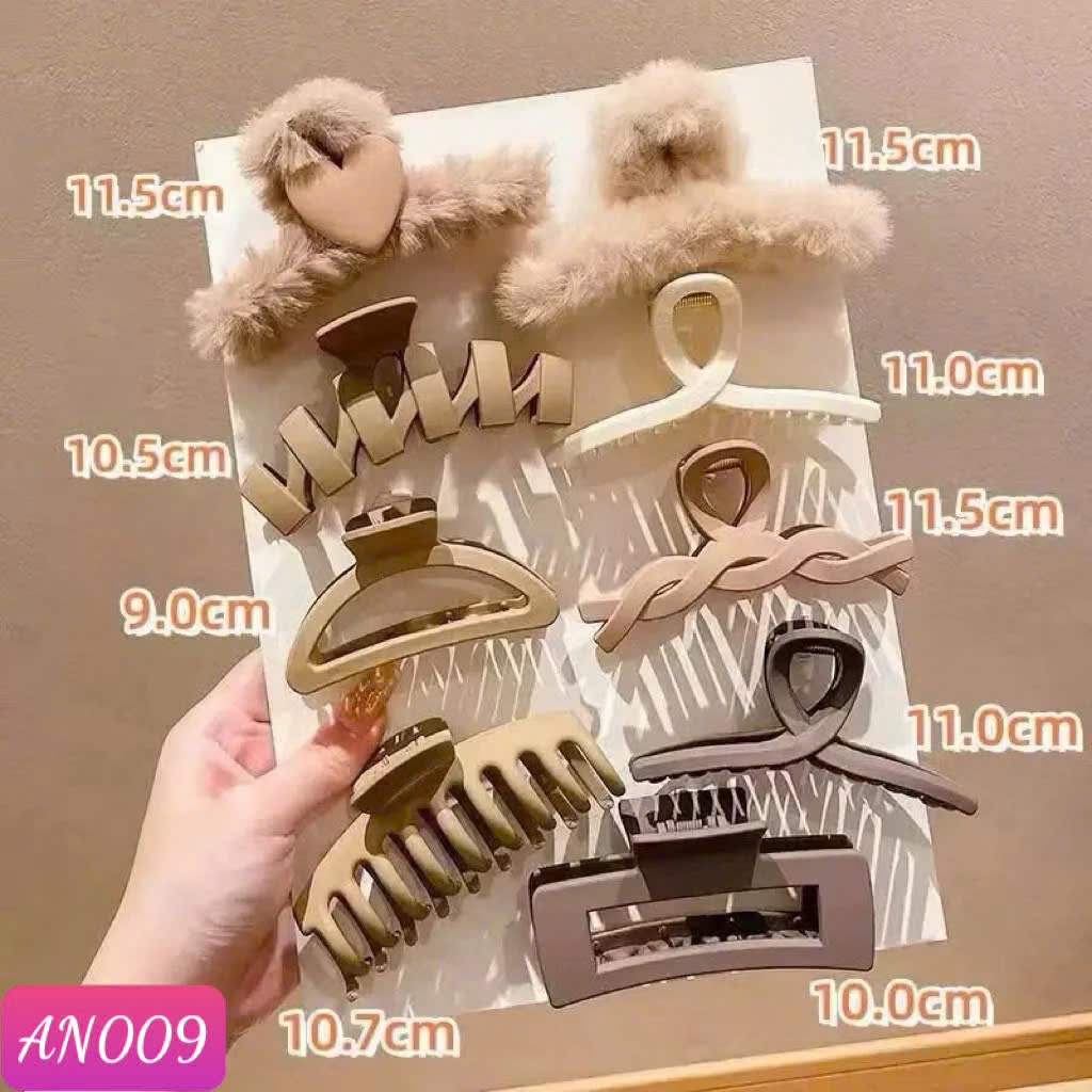 Bộ phụ kiện tóc nữ 9 chi tiết - tone màu trung tính, thanh lịch *AN009*