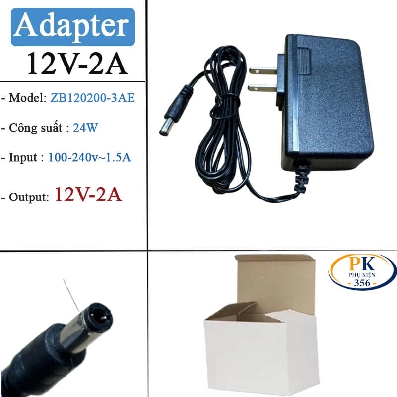 Nguồn DC Adapter 12V-2A ZB120200-3AE – Jack 5.5×2.5mm | Nguồn Camera, HDD Dock Công Suất 24W