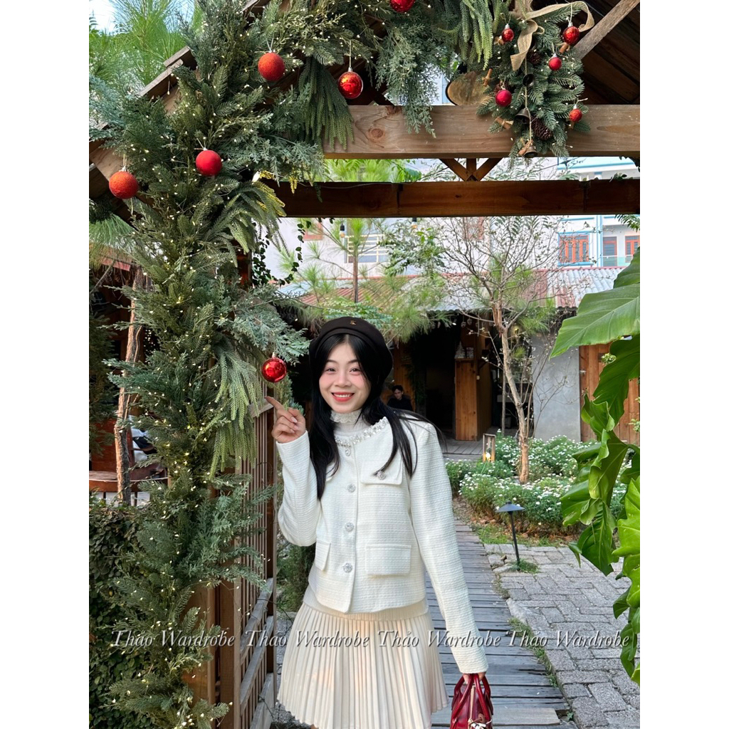 Áo khoác dạ nữ Hàn Quốc cúc hoa blink blink (có đệm vai) , áo khoác thanh lịch Thảo Wardrobe