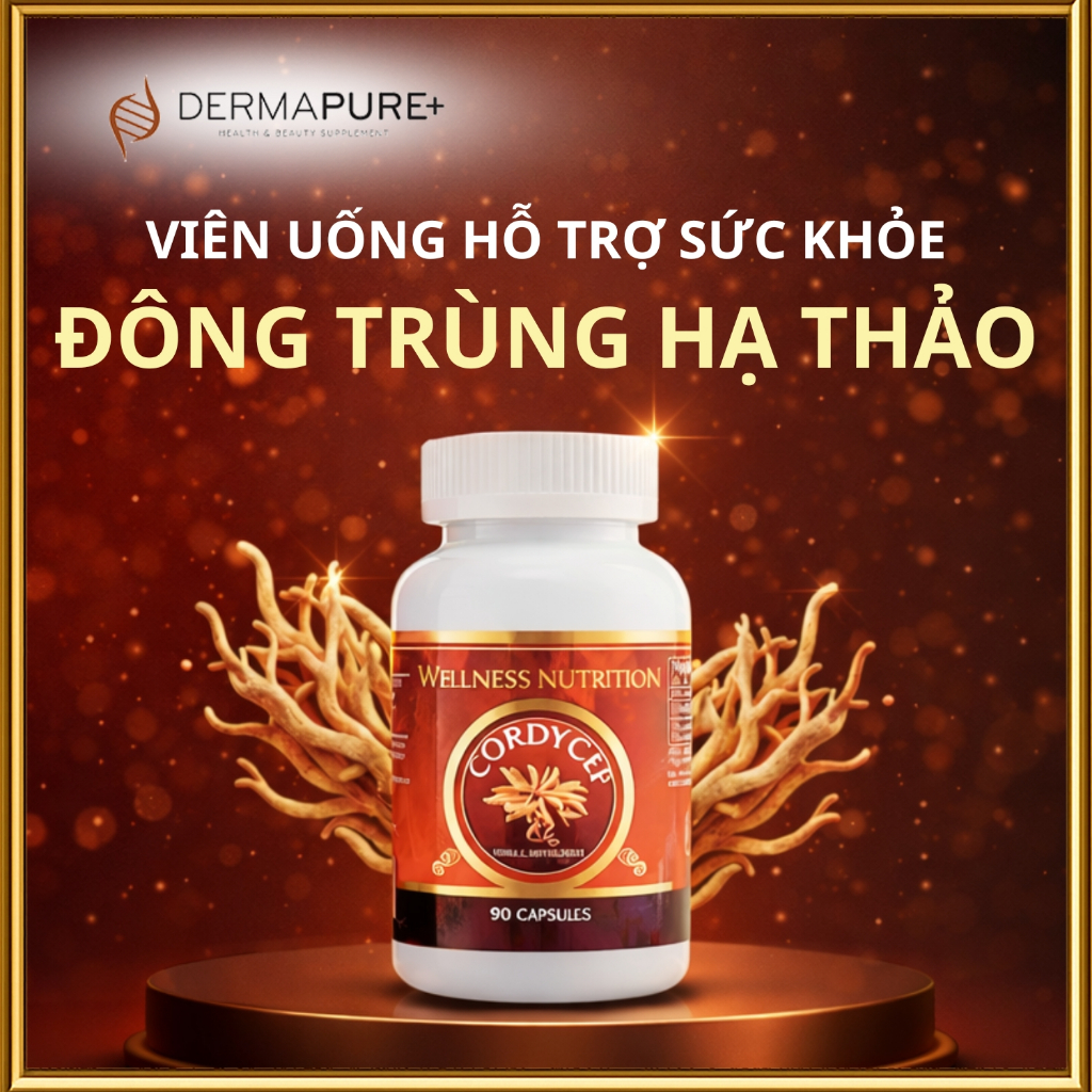 Viên uống hỗ trợ tăng cường sức khỏe Đông Trùng Hạ Thảo Wellness Nutrition - Hộp 90 viên - Chính hãn