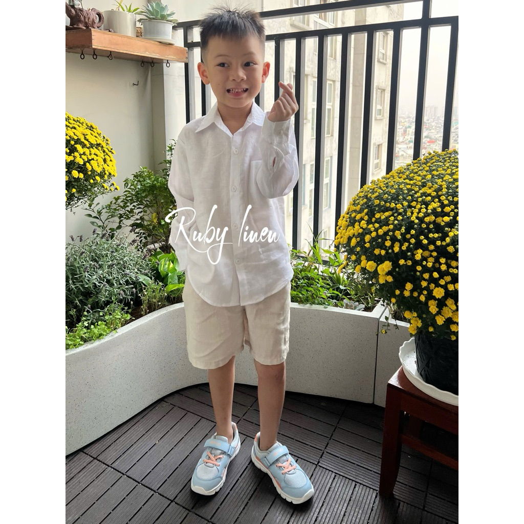 [Kids-JUNE LINEN] Áo sơ mi tay dài Bé Trai Linen tưng premium washed, 15kg-40kg. #VT02