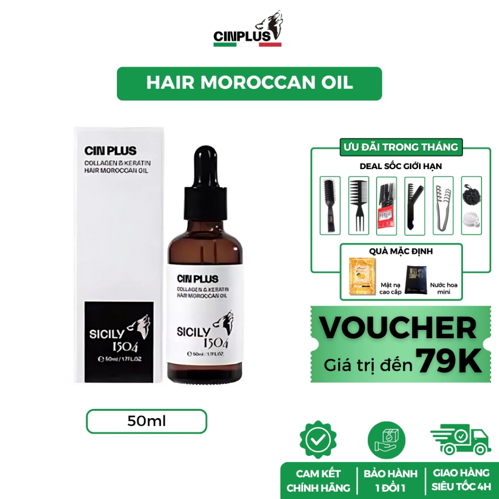 Tinh dầu dưỡng tóc nam CinPlus Collagen & Keratin Hair Moroccan Oil 50ml chính hãng - Cinplus C1