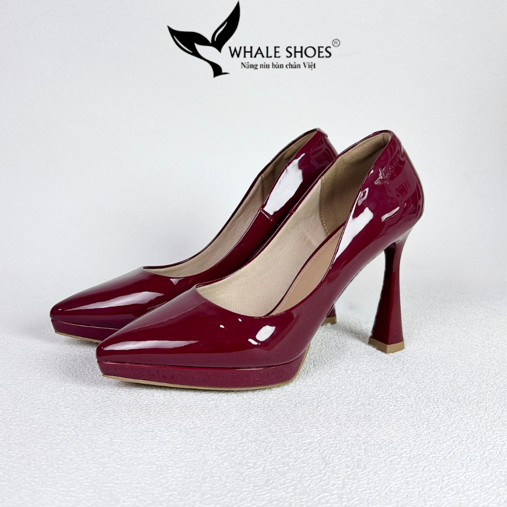 Giày Cao Gót Mũi Nhọn 10cm, mặt da bóng sang trọng, đế chống trơn trượt - Whale Shoes GD01