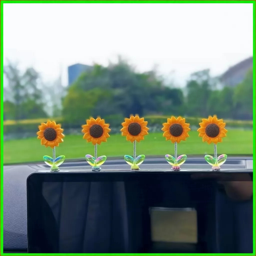 Set 5 Hoa Hướng Dương Mini Lắc Lư Trang Trí Xe Hơi, Bàn Học Siêu Dễ Thương Kèm Băng Dính