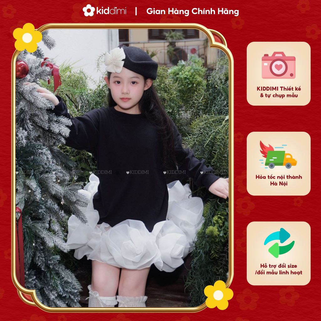 (Chính hãng KIDDIMI) Váy nỉ tùng hoa bồng bềnh cá tính cho bé gái - PIPI DRESS