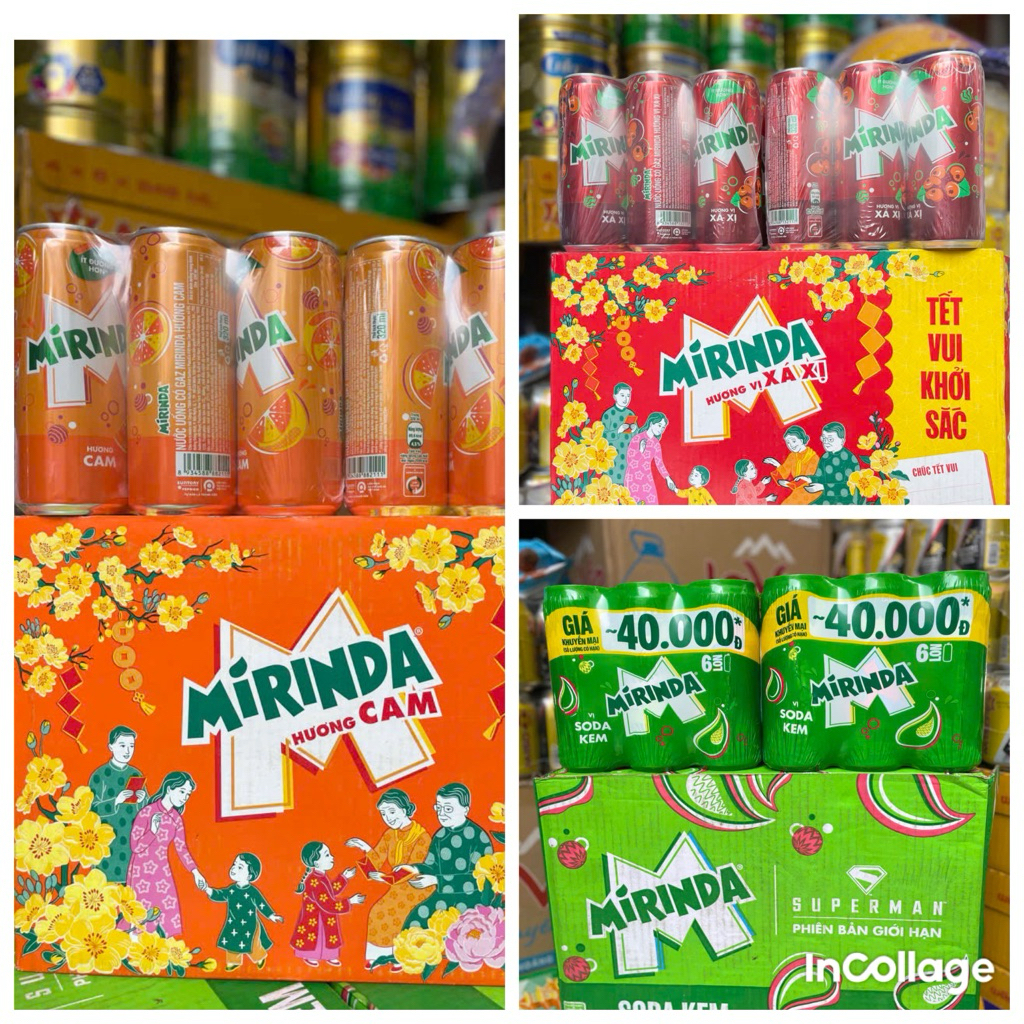 Lốc 6 lon Mirinda nước ngọt có ga 320ml