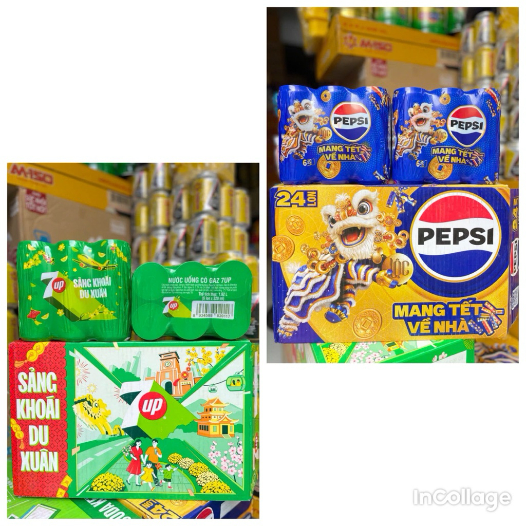 Lốc 6 lon 320ml Pepsi/7up mẫu tết