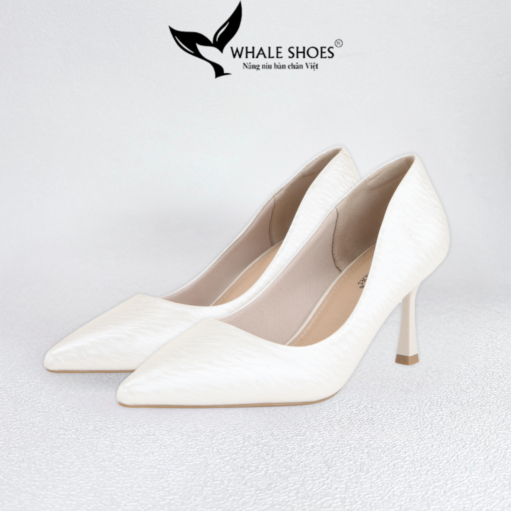 Giày Cao Gót Nữ 7cm mũi nhọn da bóng vân mây cao cấp, sang trọng thanh lịch - Whale Shoes G01