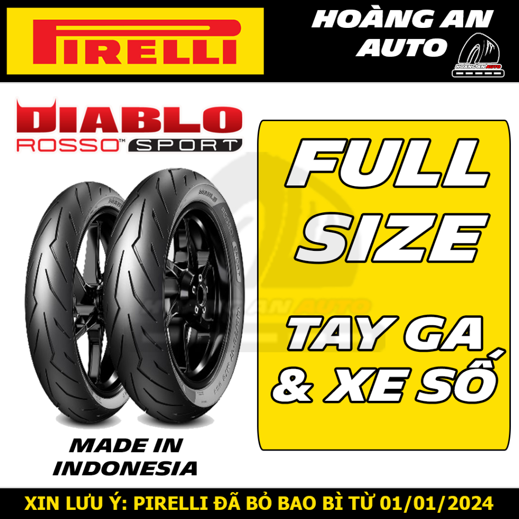 (ROSSO SPORT - GIÁ 1 CÁI) VỎ LỐP XE PIRELLI ROSSO SPORT ĐỦ SIZE CHO TAY GA VÀ XE SỐ, VỎ KO RUỘT