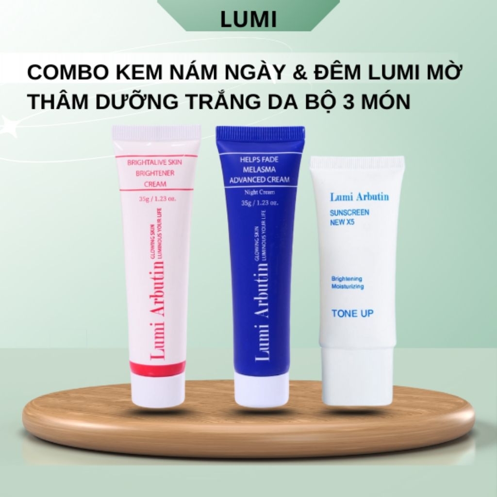 Kem Nám Mờ Thâm Lumi Arbutin Ngày Đêm Mờ Thâm Sáng Da Đều Màu Bộ 3 Món