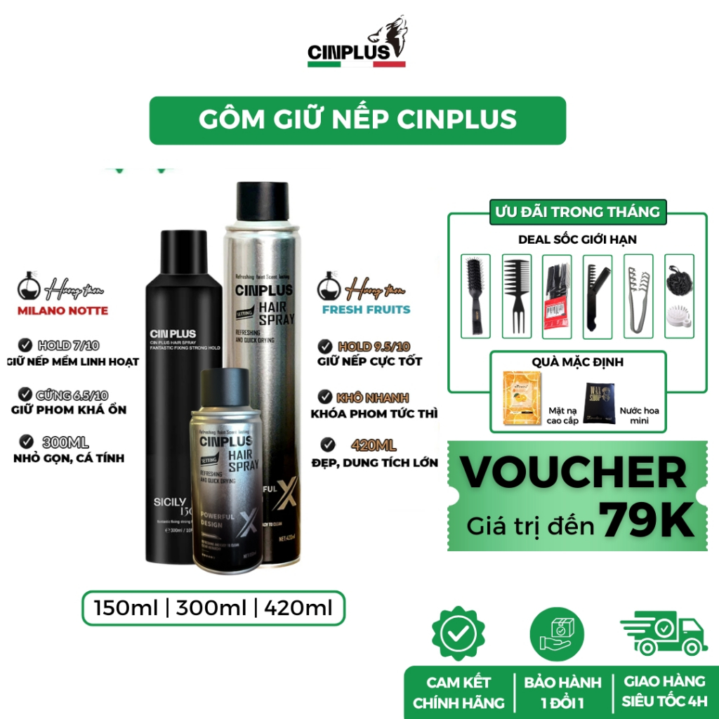 Gôm tạo kiểu tóc Cinplus Hair Spray 300ml, Hair Spray X 150ml - 420ml giữ nếp tóc - CINPLUS