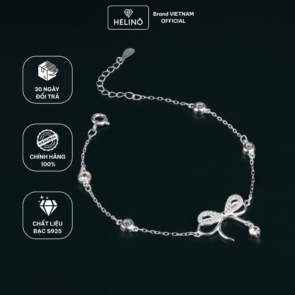 Lắc Tay Bạc Nữ HELINO Nơ Kép Treo Hạt Đá Bạc S925 Lấp Lánh V36