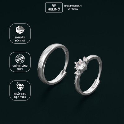 (Tặng Hộp) Nhẫn Bạc Đôi HELINO Love At First Sight Đính Đá Bạc S925 Tự Điều Chỉnh Size ND01