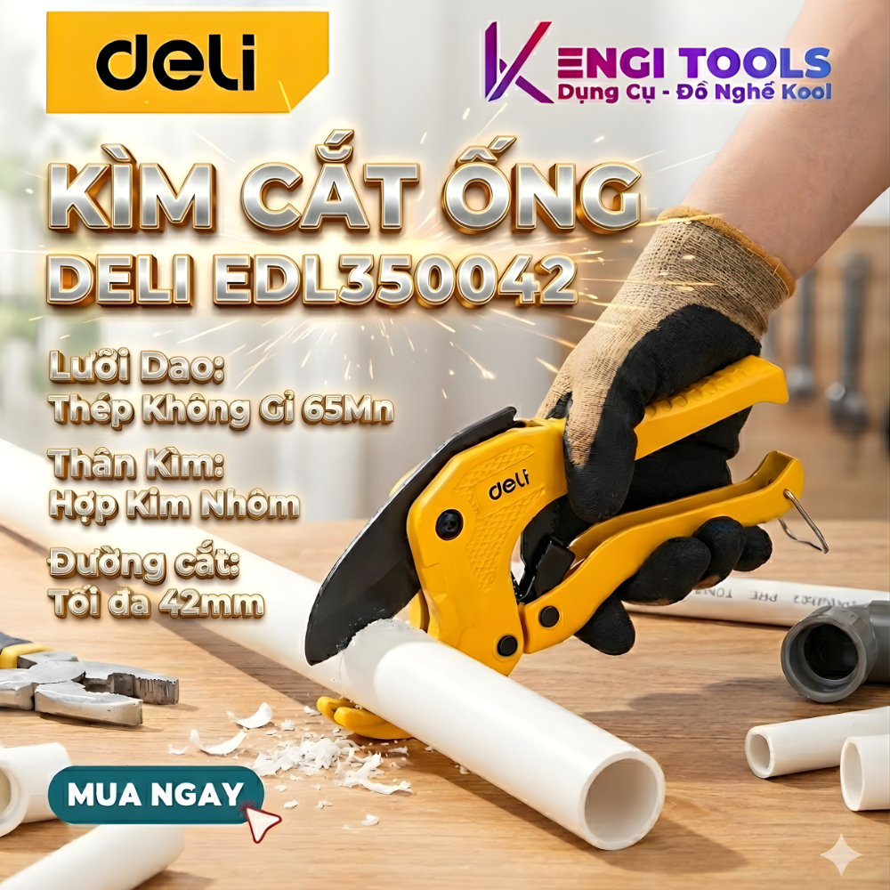 [Hàng Chính Hãng] Kìm Cắt Ống Deli EDL350042 - Lưỡi Kìm Thép 65Mn Cao Cấp - Thân Kìm Hợp Kim Nhôm