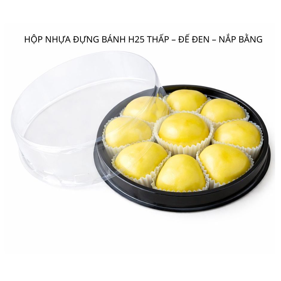 Combo 50–100 Hộp Nhựa Đựng Bánh H25 Đế Đen Nắp Bằng |16 x  16 x  4.3