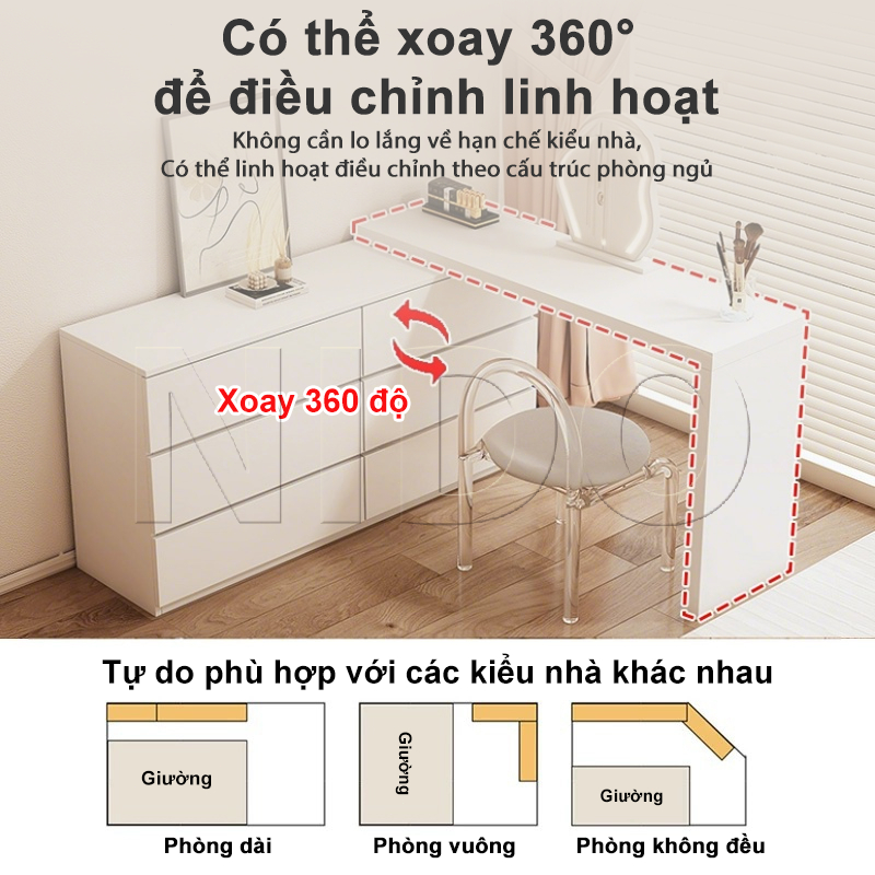 Nido Bàn Trang Điểm Đẹp Xoay 180 Thông Minh Có 6 Ngăn Kéo Để Đồ Gỗ Mdf Phủ Melamin Chống Xước | BigBuy360 - bigbuy360.vn