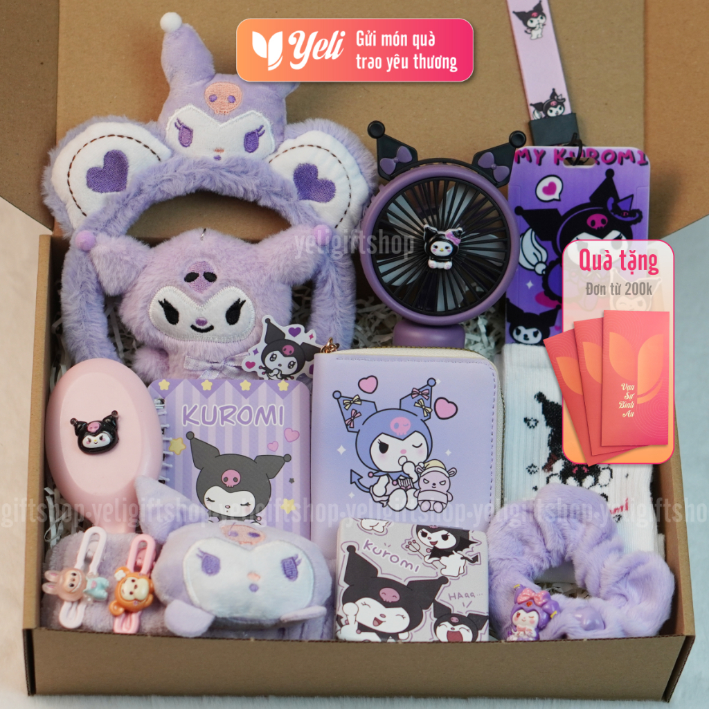 Quà tặng sinh nhật gấu bông phụ kiện Kuromi, Set quà Kuromi tặng bạn gái, người yêu sinh nhật, ngày 