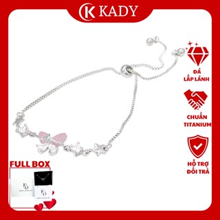 Lắc tay nữ charm cánh đính đá TITANIUM, KADY  không đen không gỉ ( FULL BOX HỘP)