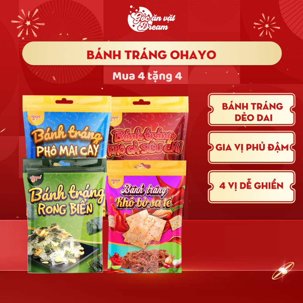 Bánh Tráng Ohayo Ngon Vị Khô gà rong biển phô mai Cay | Mua 4 tặng 4| Bánh kẹo tết, đồ Ăn Vặt Ngon n