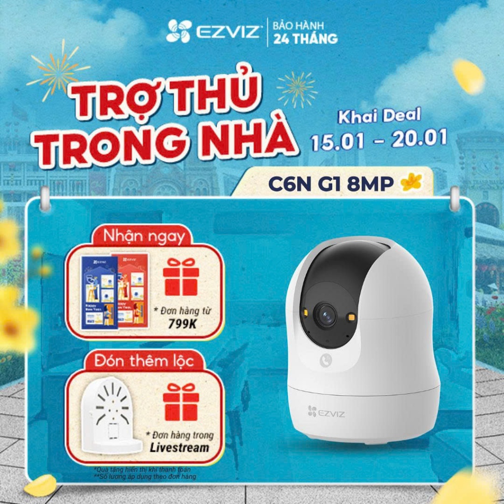 Camera EZVIZ C6N G1 8MP - Góc siêu rộng, Nhận Diện Người và Thú Cưng, True WDR Giảm Chói Sáng, Chạm 