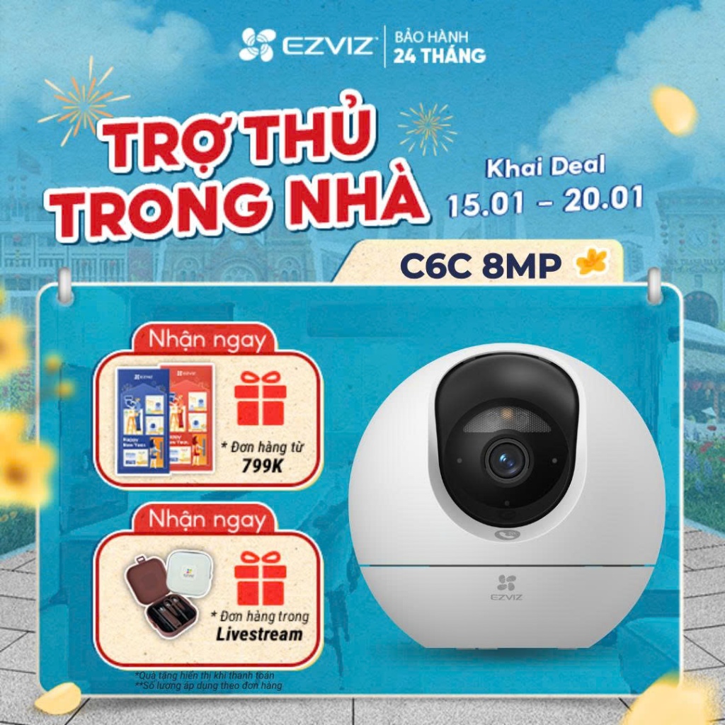 Camera WIFI EZVIZ C6c 8MP, Đàm thoại 2 chiều, Ghi hình màu ban đêm, Nhận dạng cử chỉ để gọi