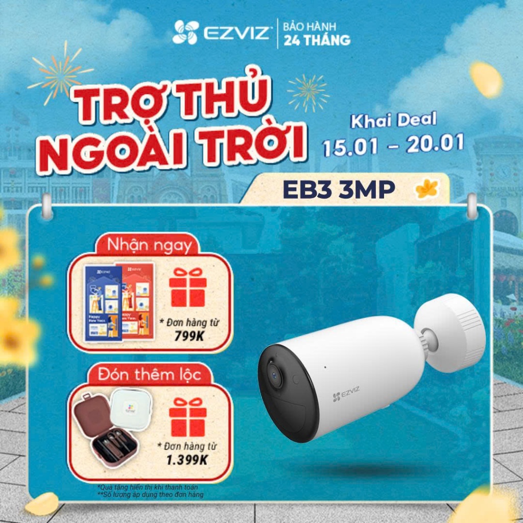 Camera Pin Sạc Ngoài Trời EB3 EVZIZ 2K, Có Màu Ban Đêm, IP Chống Chịu Thời Tiết