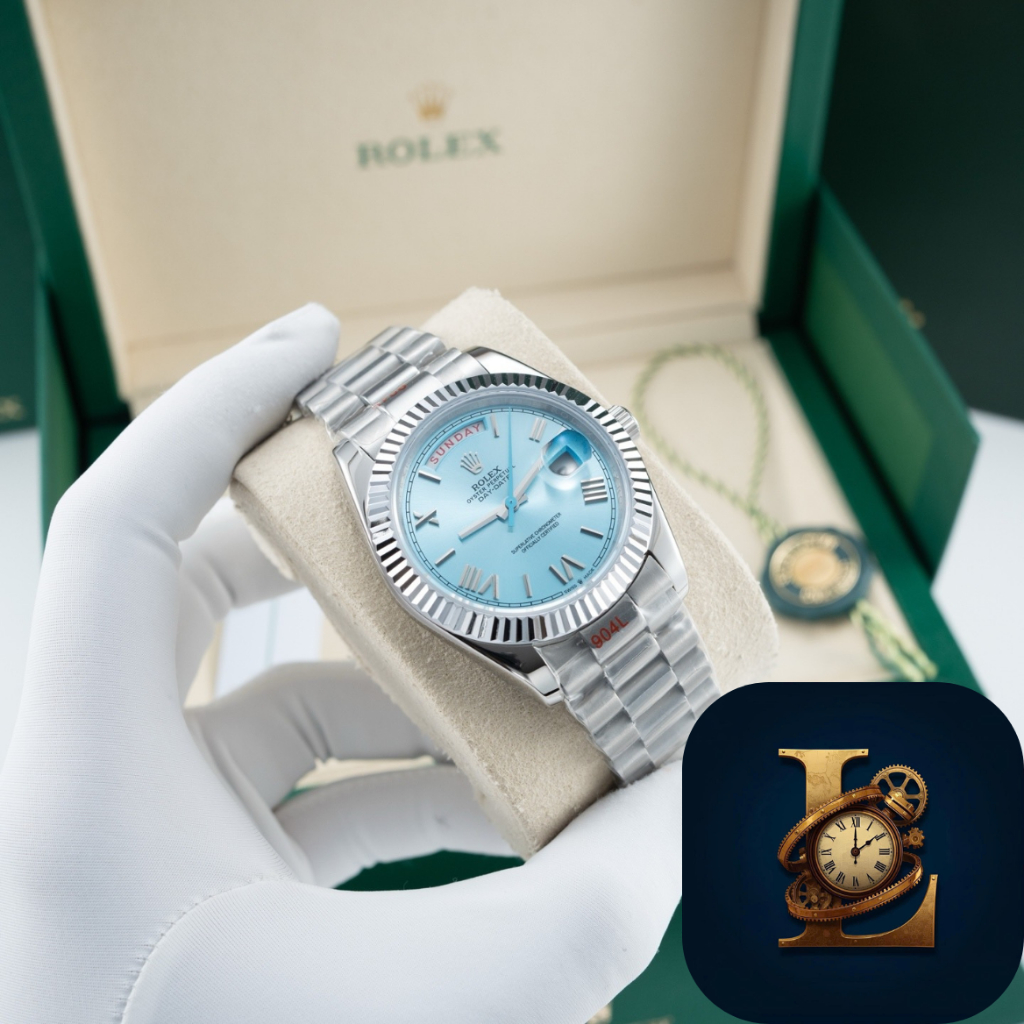 Đồng Hồ Rolexx Oyster Perpetual Day-Date Mặt xanh - Cọc La Mã