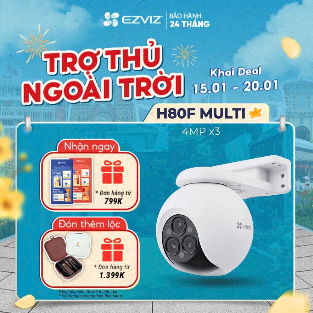 Camera WIFI EZVIZ H80F Multi 2K+, Ba ống kính zoom 12x, Nhận diện người/xe công nghệ AI, Có màu ban 