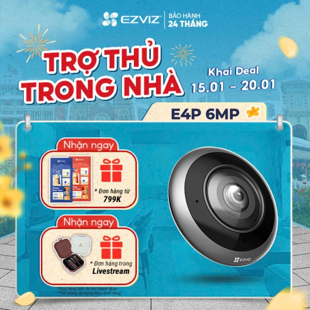 Camera WIFI EZVIZ E4P 6MP Mắt Cá Toàn Cảnh -  Mắt Cá Toàn Cảnh, AI Nhận Dạng Người, Đàm Thoại, Nhìn 