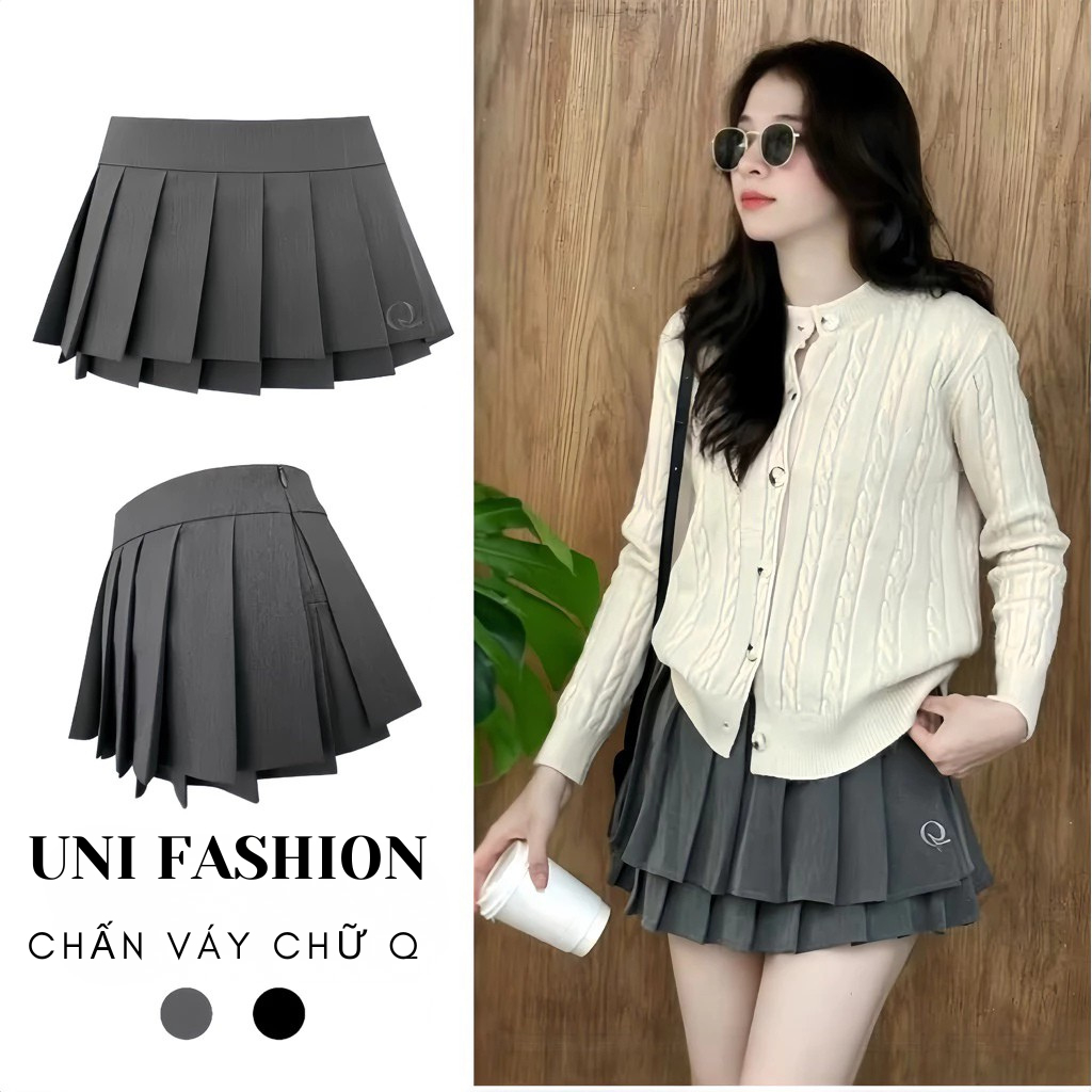 Chân váy xòe xếp ly nữ 2 tầng thêu chữ Q, chân váy xòe tennis dáng ngắn hottrend loại 1 [MY666]