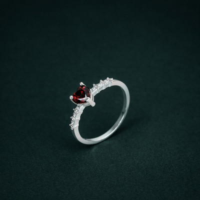 Nhẫn Bạc Nữ Trái Tim Đính Đá Tự Nhiên Nhẫn Tình Yêu Lấp Lánh N01 - Garnet,Citrine