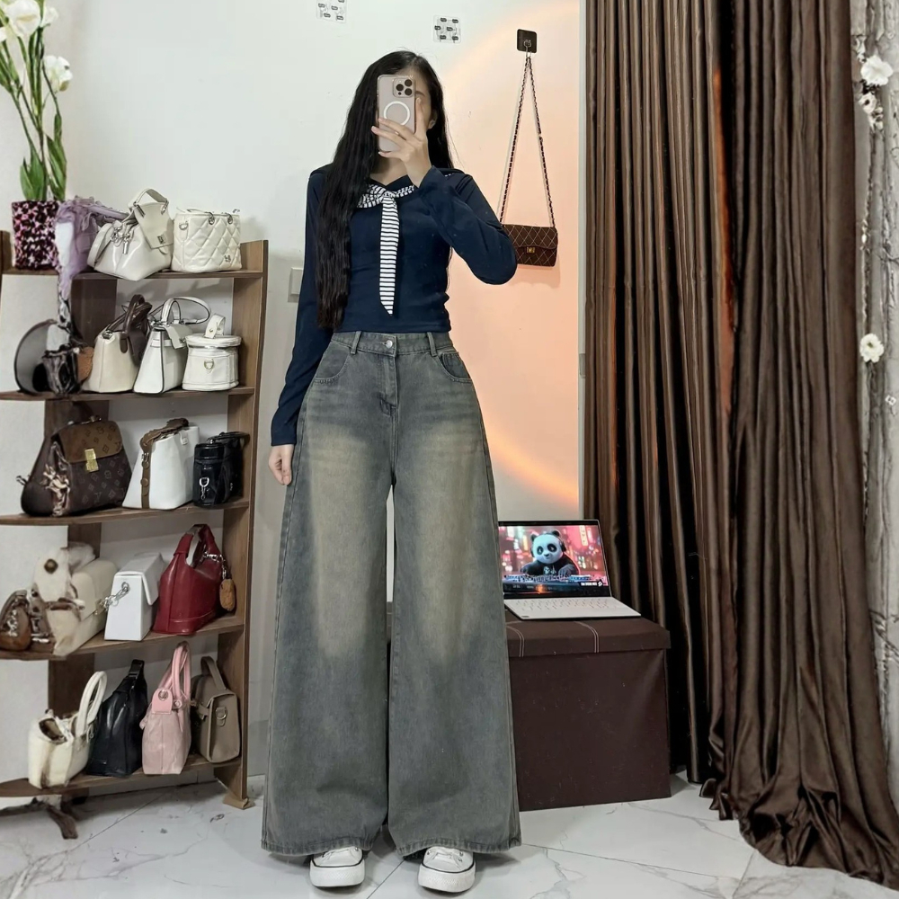 Quần Jean Nữ Ống Rộng Suông Basic MIAA Ống  30-33cm Dễ Mix Đồ Năng Động, quần bò ống suông màu RETRO_VER3 | BigBuy360 - bigbuy360.vn