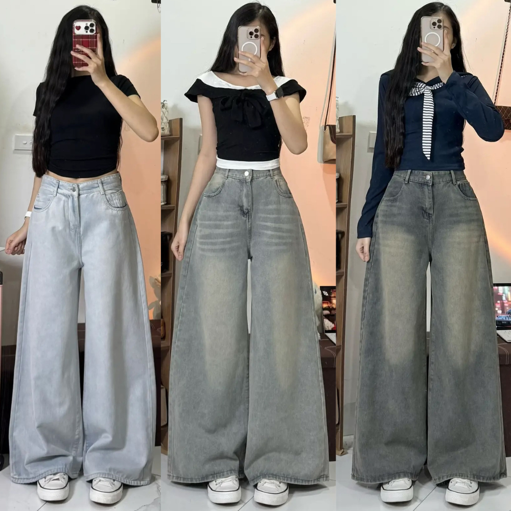 Quần Jean Nữ Ống Rộng Suông Basic MIAA Ống  30-33cm Dễ Mix Đồ Năng Động, quần bò ống suông màu RETRO_VER3