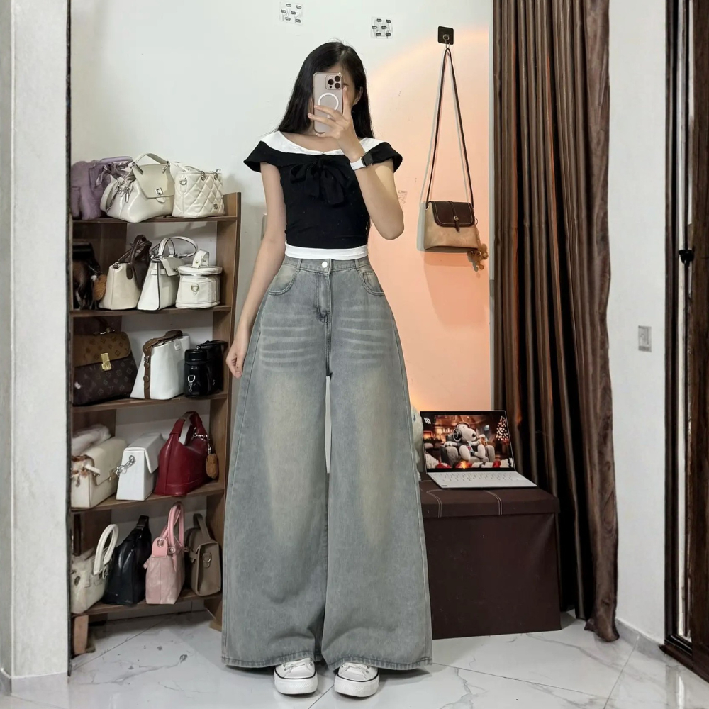 Quần Jean Nữ Ống Rộng Suông Basic MIAA Ống  30-33cm Dễ Mix Đồ Năng Động, quần bò ống suông màu RETRO_VER3 | BigBuy360 - bigbuy360.vn