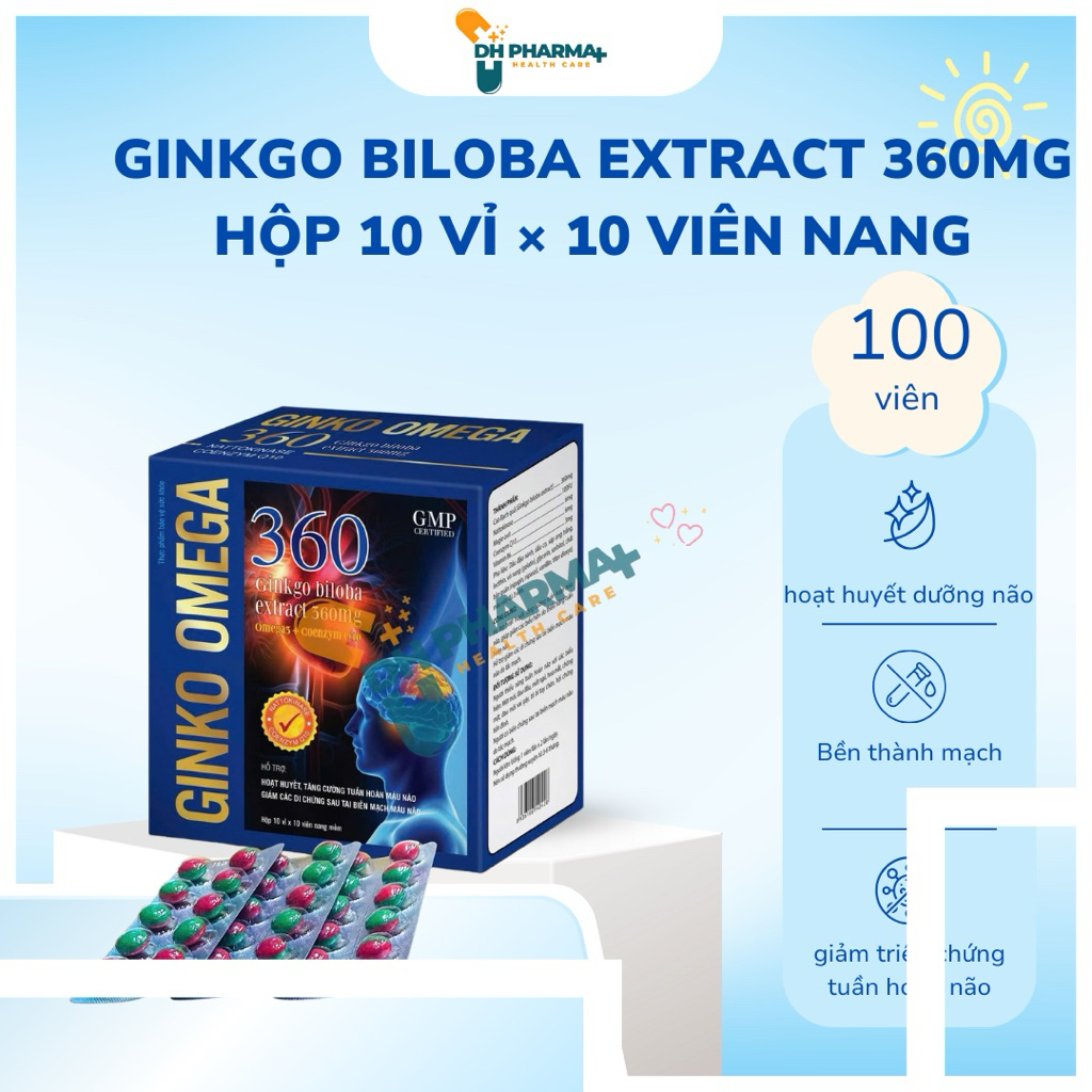 Ginko Omega Ginkgo biloba extract 360mg hộp 10 vỉ x 10 viên nang mềm Tradiphar
