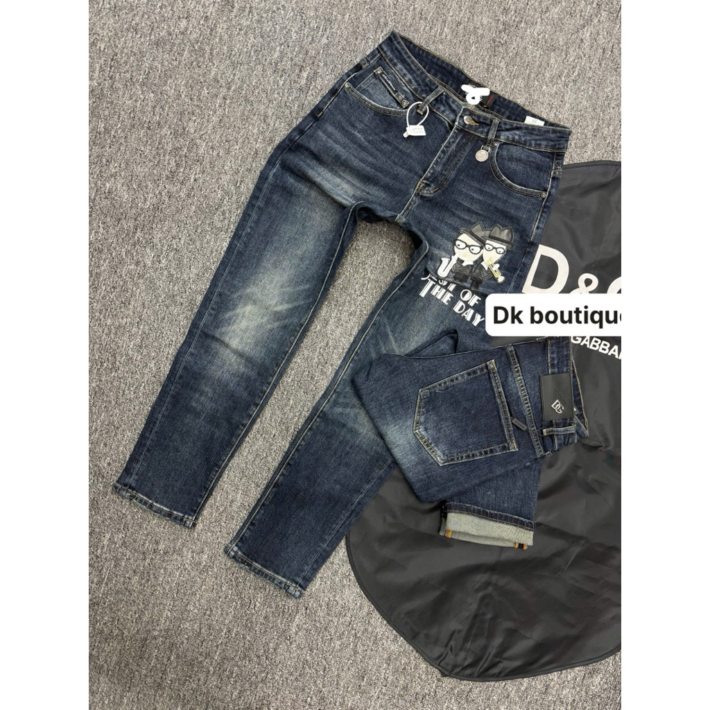 quần bò nam dk boutique xanh trơn hoạ tiết điểm nhấn cạp cùng gấu quần cực đẹp,vải bò dầy mềm co dãn