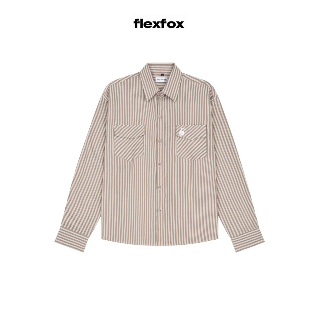 FLEXFOX - Áo sơ mi tay dài sọc nâu 2 nắp túi - Brown striped long seleeve shirt - 9823