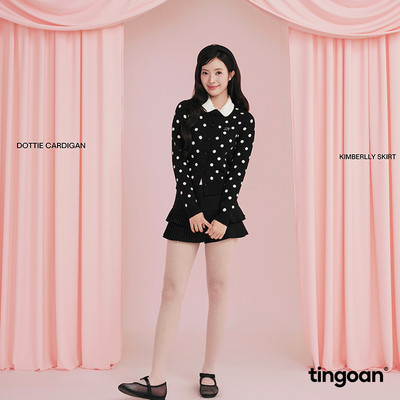 TINGOAN® - Áo khoác dệt kim đen cardigan phối chấm bi DOTTIE CARDIGAN/BL
