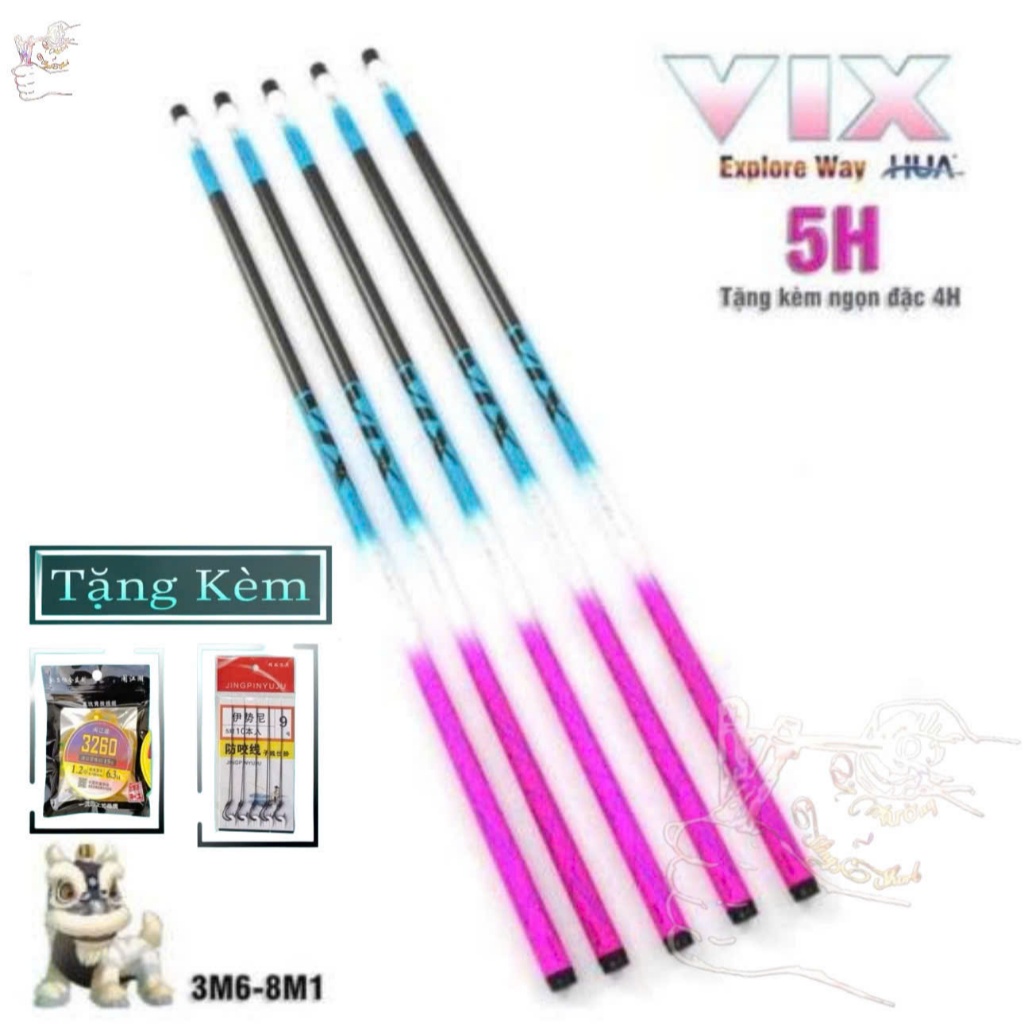 Cần câu tay HUA MX /VIX 5H,cần tay cảm giác gẩy rô diếc cao cấp kèm ngọn phụ (quà tặng trục,thẻo)