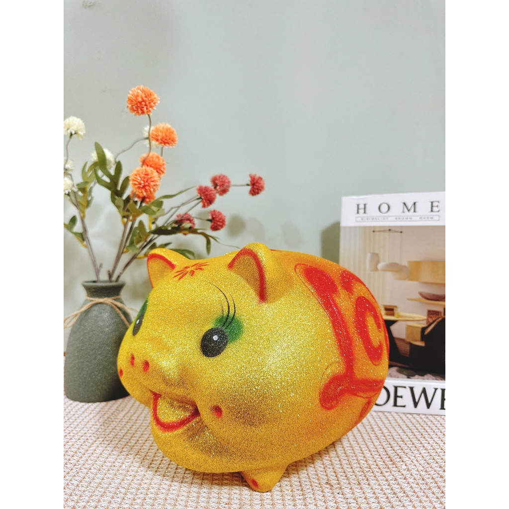 Lợn đất heo đất ống heo tiết kiệm tiền Size siêu to kim tuyến vàng - Heo Đất Hot Hit HĐ31